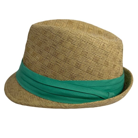 C.C Exclusives Woven Straw Fedora Hat Green Band S/M Lightweight Summer EUC main image 8